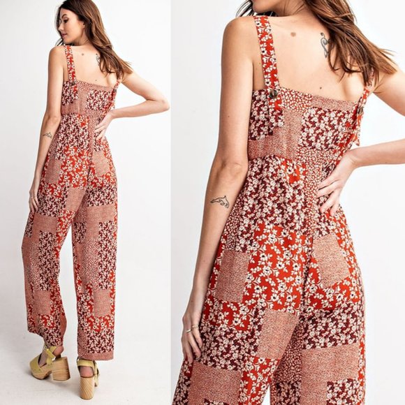 NEW Mix Floral Patch Print Button Front Jumpsuits - Picture 4 of 10